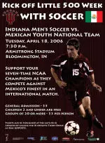 Indiana and the Mexican Youth National team will square off at 7:30 p.m. at Yeagley Field at Armstrong Stadium on Tuesday, April 18.
