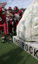 Hoosier players encourage students to help them Defend the Rock.