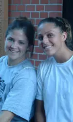 Senior Leah Enterline (right) in Copenhagen, Denmark with Penn State sophomore guard Brianne O'Rourke on the Big Ten Foreign Team Tour.