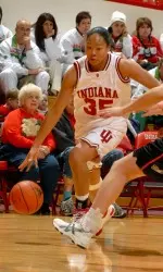 Kim Roberson led all scorers with 22 points against Kansas, but it was not enough as the Hoosiers fell to the Jayhawks.