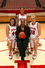 IU will honor the 2006-07 senior class Thursday night following the Hoosiers' game against Northwestern. (Pictured left to right with IU head coach Felisha Legette-Jack: Carrie Smith, Leah Enterline and Sarah McKay)