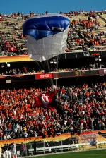 Skydiver with IU flag