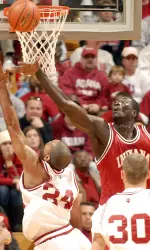 Junior Tijan Jobe blocks a shot by Steven Gambles