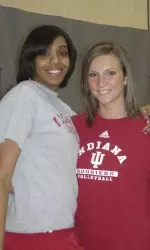 Seniors Erica Short (left) and Jessica Langert (right), as well as the rest of the IU Volleyball team, also participated at the SRSC "Family Night" this spring