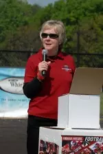 Jane Hoeppner addressed the crowd at the first annual Coach Hep Indiana Cancer Challenge.