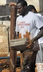 Several IU student-athletes helped out in the construction of the Karst Playscape at Karst Farm on Sept. 13-14.