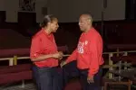 Indiana head women's basketball coach Felisha Legette-Jack with Bill Cosby.