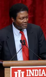 Hallie Bryant addresses the crowd at the 2006-07 Men's Basketball Tip-off Dinner in Assembly Hall