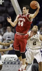 Kyle Taber grabs a rebound versus Penn State.