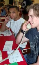 IU wrestlers Angel Escobedo and Kurt Kinser make thank-you calls to Varsity Club donors.