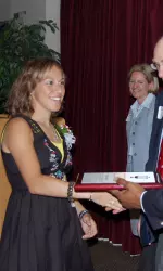 IU women's tennis standout Stephanie Heller accepts her Scholastic Achievement Award.