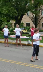 Helping out at the water station