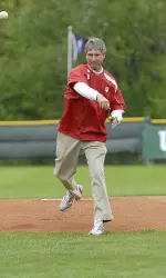 Head coach Bill Lynch threw out the ceremonial first pitch prior to Saturday afternoon's Indiana-Northwestern game.