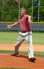 Bill Lynch threw out the first pitch at Tuesday's Indianapolis Indians game.
