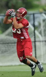 Damon Sims stopped by to talk to Jeremy Gray after practice late last week.