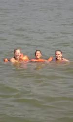 Three of the freshmen jumped in for a quick swim