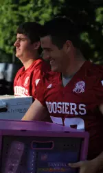 Brandon Bugg and Charlie Klingensmith were among the Hoosiers that helped Kelley School of Business freshmen move into McNutt on Monday.