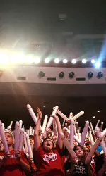 Freshman IU students cheer during Traditions and Spirit of IU at Assembly Hall on Aug. 28.