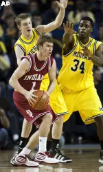 Indiana guard Jordan Hulls looks to pass in the first half.