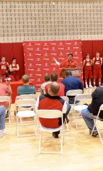 Coach Crean talks to the media about his players