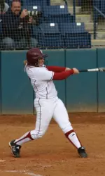 Sara Olson hit two home runs against Wright State in the season opener.