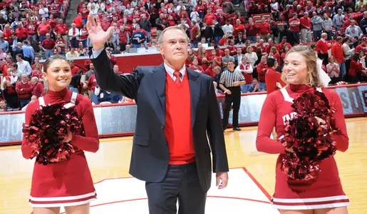Honorary Game Captain Dr. Larry Rink. After completing his medical degree, residency, and fellowship at IU, Dr. Rink continued to be a part of the IU family by serving the menâ?<sup>TM</sup>s basketball team as a team physician since 1978.
IU photo by Stephanie Kuzydym