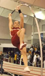 Senior Jeff Coover cleared 5.45m (17-10.5) for third place in the men's pole vault.