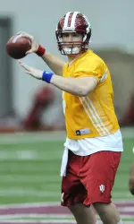 Ben Chappell drops back to pass at Thursday's practice in Mellencamp Pavilion.