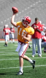 Redshirt freshman Dusty Kiel looks for an open receiver during practice.