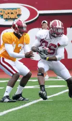 Redshirt freshman quarterback Edward Wright-Baker and running back Nick Turner at Tuesday's practice.
