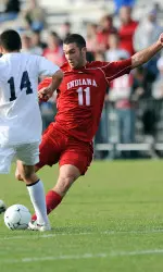 Sophomore Will Bruin had a goal and an assist in IU's 2-1 win over Louisville to open the spring season.