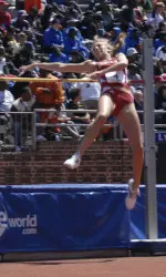 Ashley Rhoades finished eighth with a clearance of 1.80m (5-10.75) in the senior high jump.