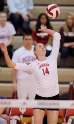 Senior Kristen Seaton led the way with 10 kills for the Hoosiers.