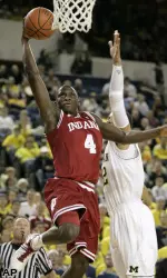 Indiana guard Victor Oladipo (4) goes to the basket past Michigan forward Jordan Morgan.
