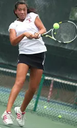 Freshman Kayla Fujimoto earned a straight set singles victory playing in the No. 5 position.