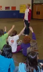 Aulani Sinclair speaks to students at Rogers Elementary School in Bloomington.