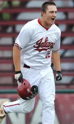 Alex Dickerson celebrates after his second homerun of the game