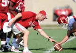 Defensive tackles coach Mark Hagen getting his point across.