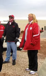 Head Coach Michelle Gardner showing alumni the latest progress at the IU Softball facility construction site