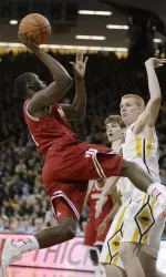 Victor Oladipo drives to the basket against Iowa.