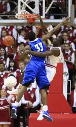 Victor Oladipo dunks against Central Connecticut State's Terrell Allen.