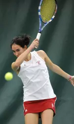 Junior Leslie Hureau won her No. 1 singles match in straight sets on Sunday.