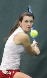 Senior Evgeniya Vertesheva won her No. 2 singles match in straight sets.