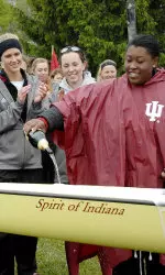 Mattie White, Associate Athletics Director for Student-Athlete Well-Being and Development, joined the Hoosiers in Saturday's dedication of The Spirit of Indiana.