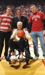Honorary Game Captain Lou Watson, with Coach Tom Crean and his grandsons Mike Watson, left, and Dave Watson, right.