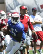 Sophomore quarterback Tre Roberson at Saturday's scrimmage.