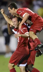 Kyle Sparks celebrates his first career goal that gave Indiana a 2-0 lead against Clemson.