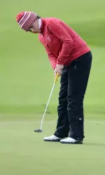 Freshman Ana Sanjuan had the low round of the day Sunday for IU with a 2-over 73.