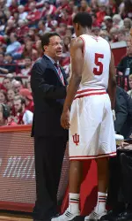Head Coach Tom Crean talks to Troy Williams