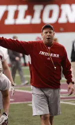 Defensive coordinator Doug Mallory directs the defense at the Hoosiers second spring practice.